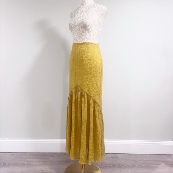 TULAROSA Pear Yellow Cameron High Waisted Cotton Maxi Skirt Size Small - Picture 10 of 15